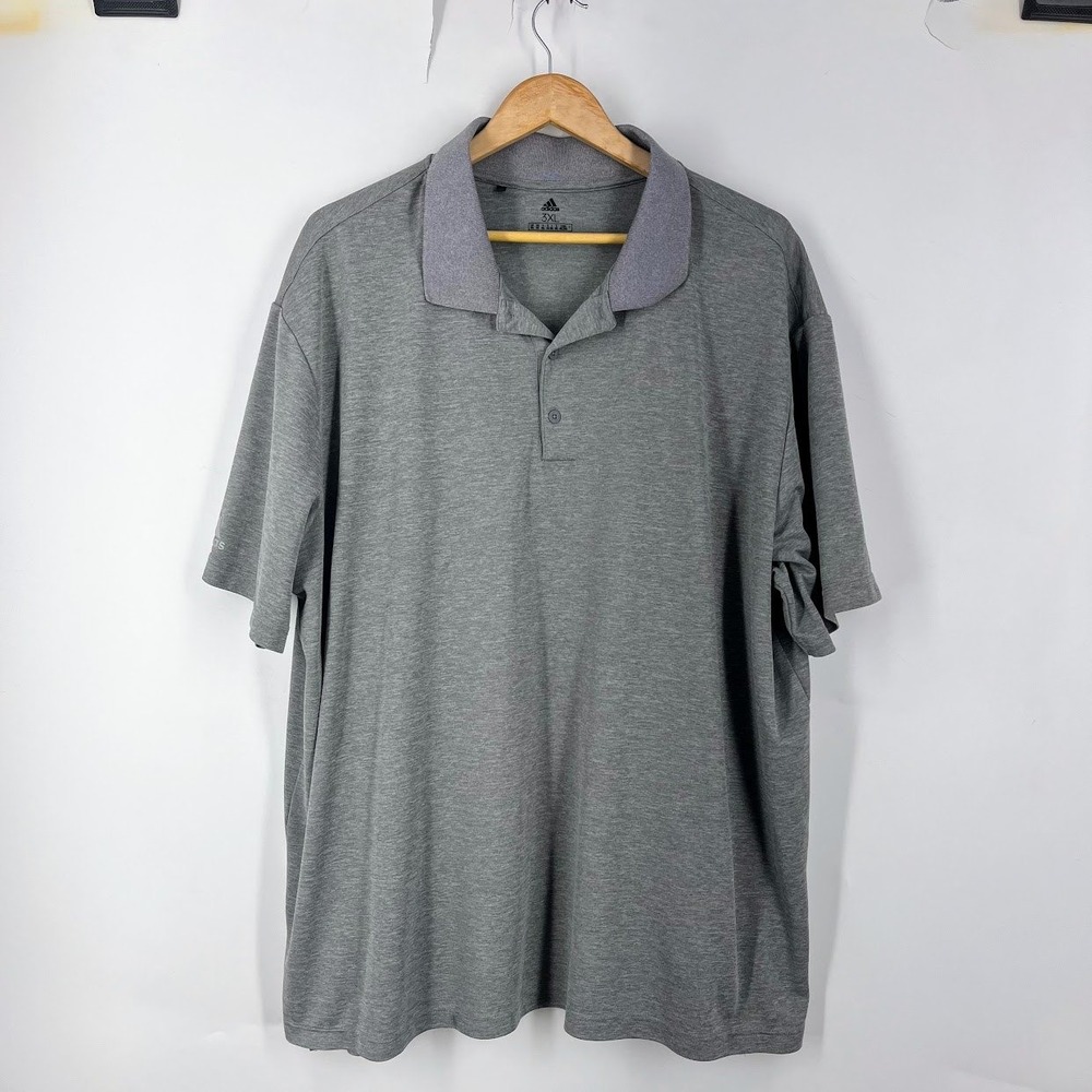 Adidas‎ Primegreen Mens 3XL Heather Grey Short Sleeve Golf Polo Shirt Logo